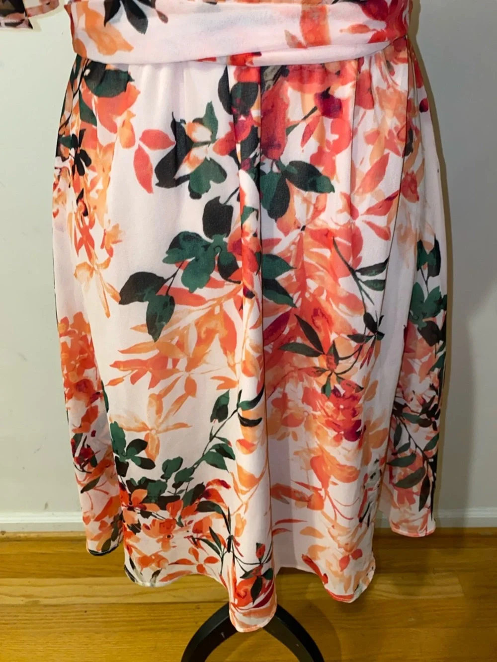 Calvin Klein Irmina Peach-Pink Floral Cold-Shoulder Belted Mini Dress Size 2 - Picture 11 of 16